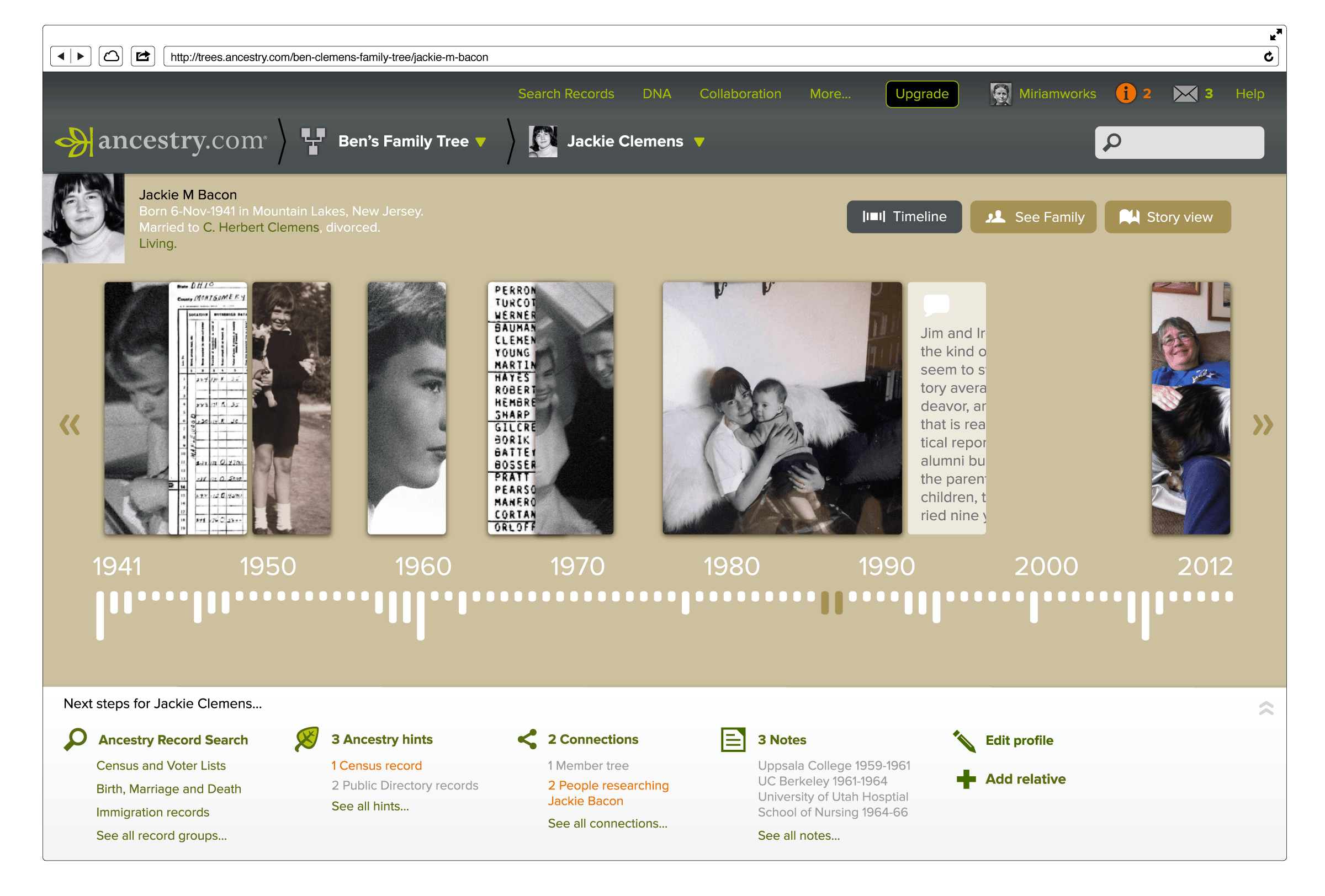 Ancestry redesign — detail view
