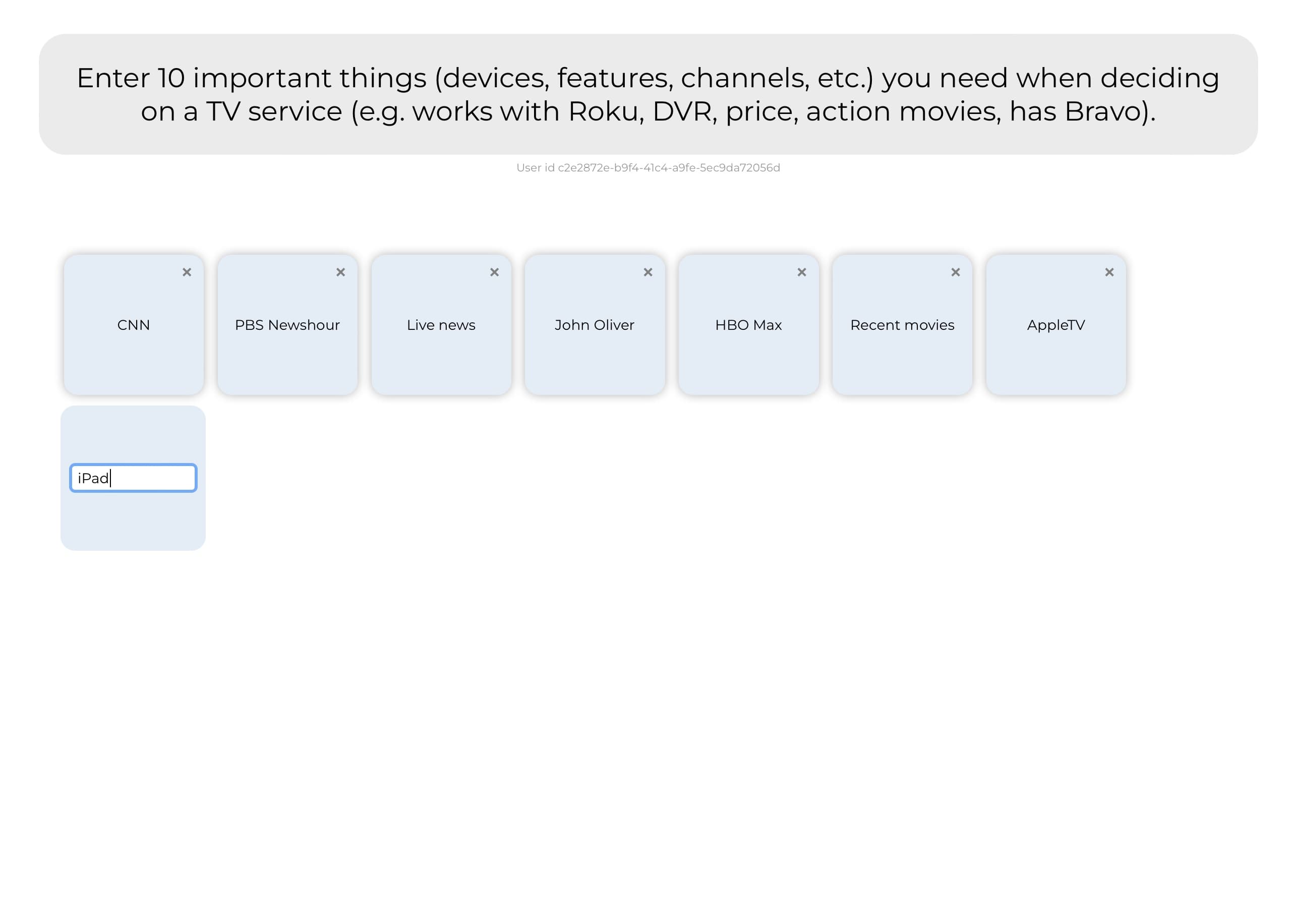 Card sort tool interface — card grouping view