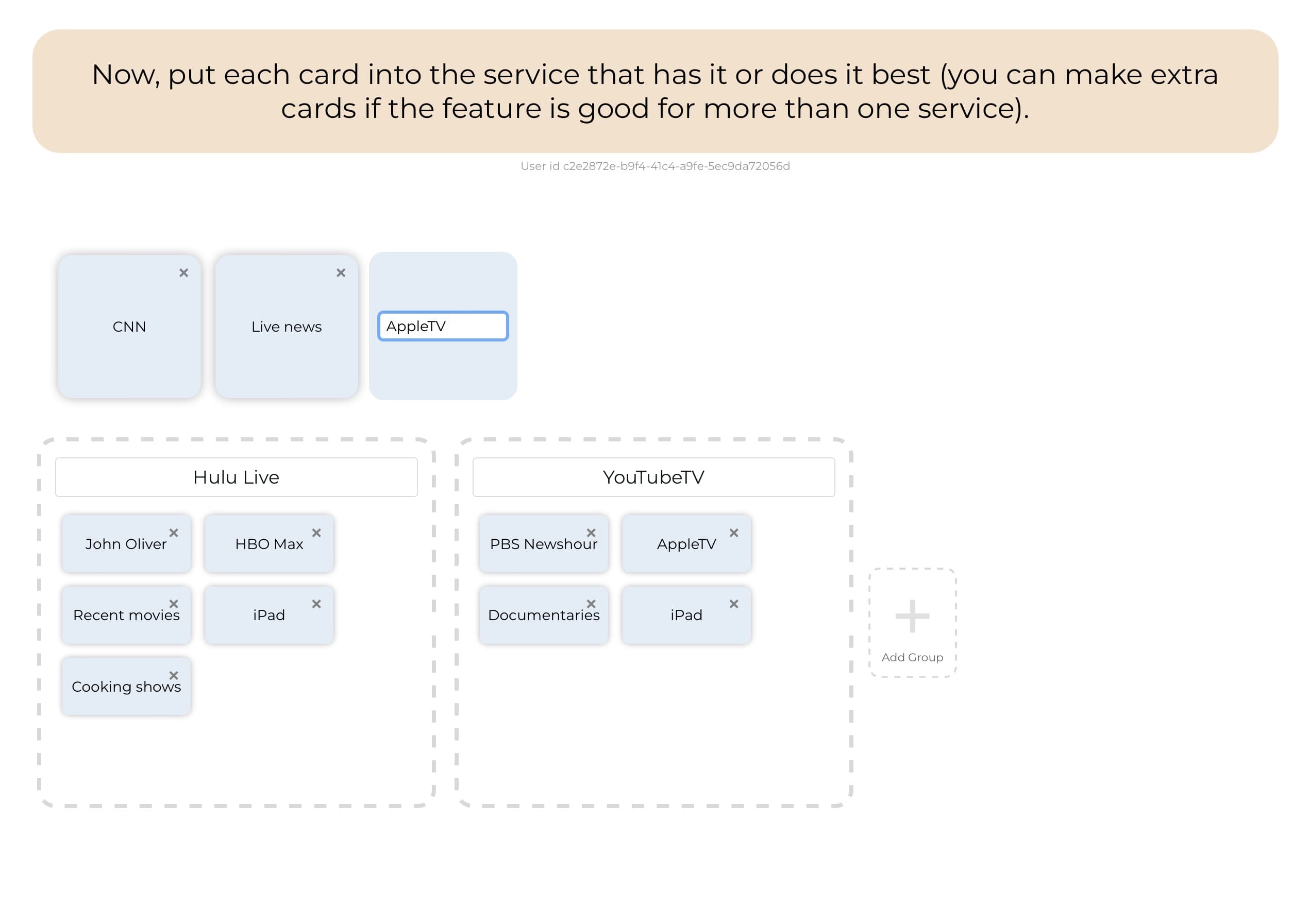 Card sort tool interface — results view