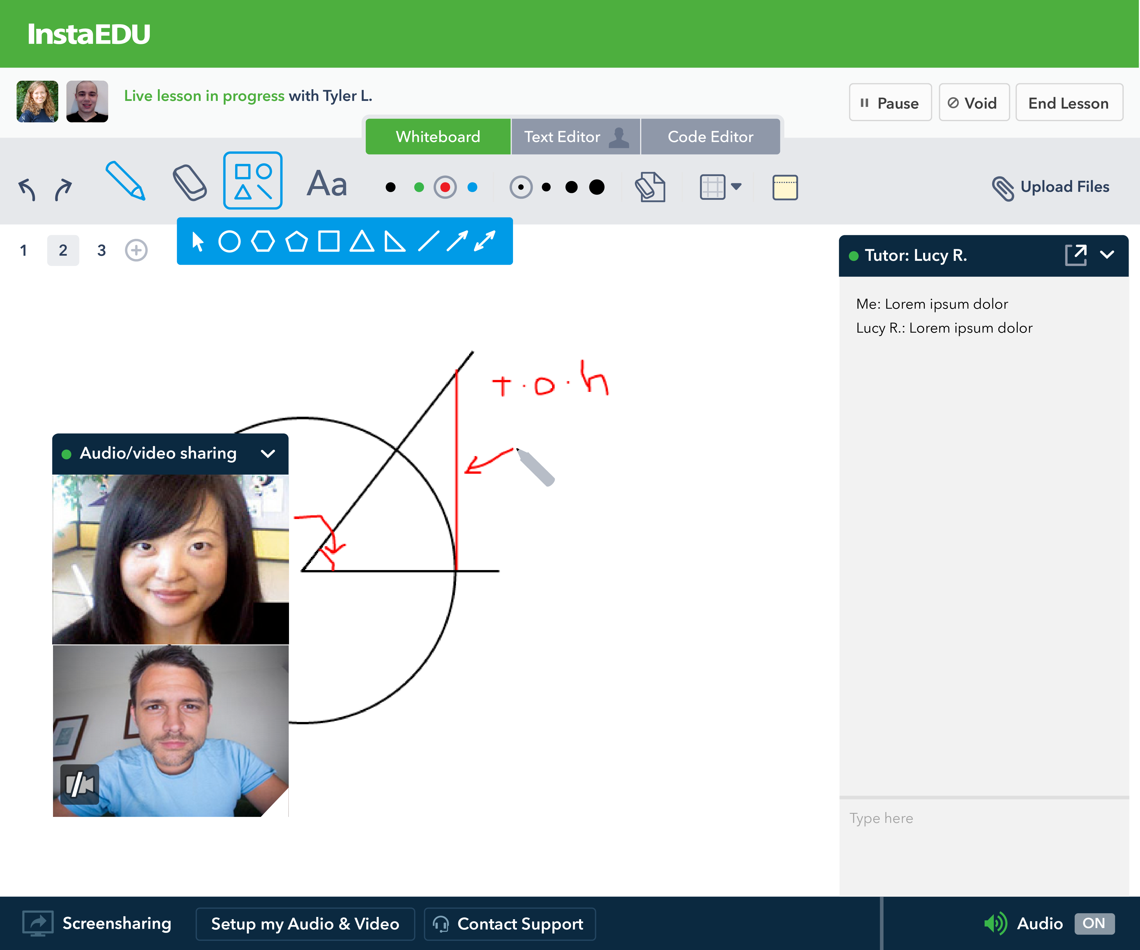 InstaEdu lesson space — live collaboration session