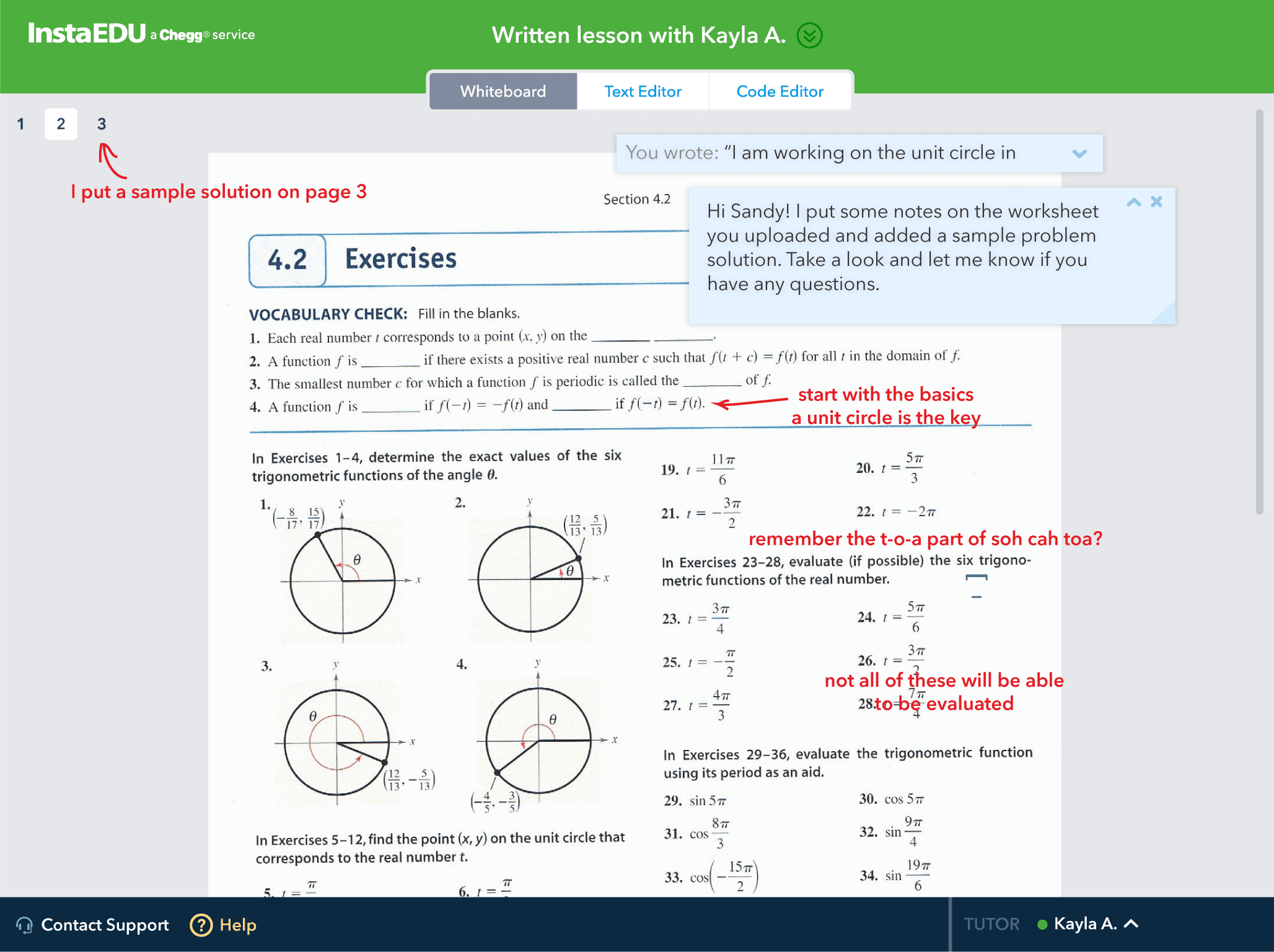 InstaEdu lesson space — written lesson result