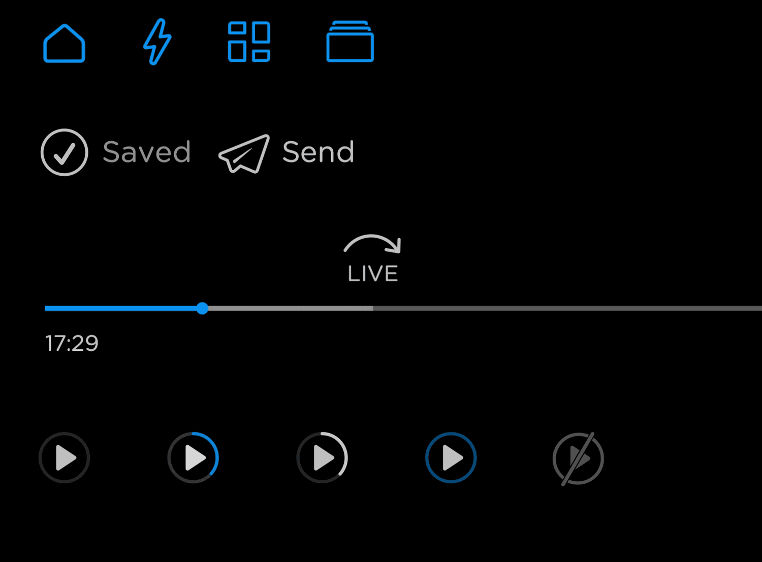 Philo UI elements — icons, save button, live indicator, play controls