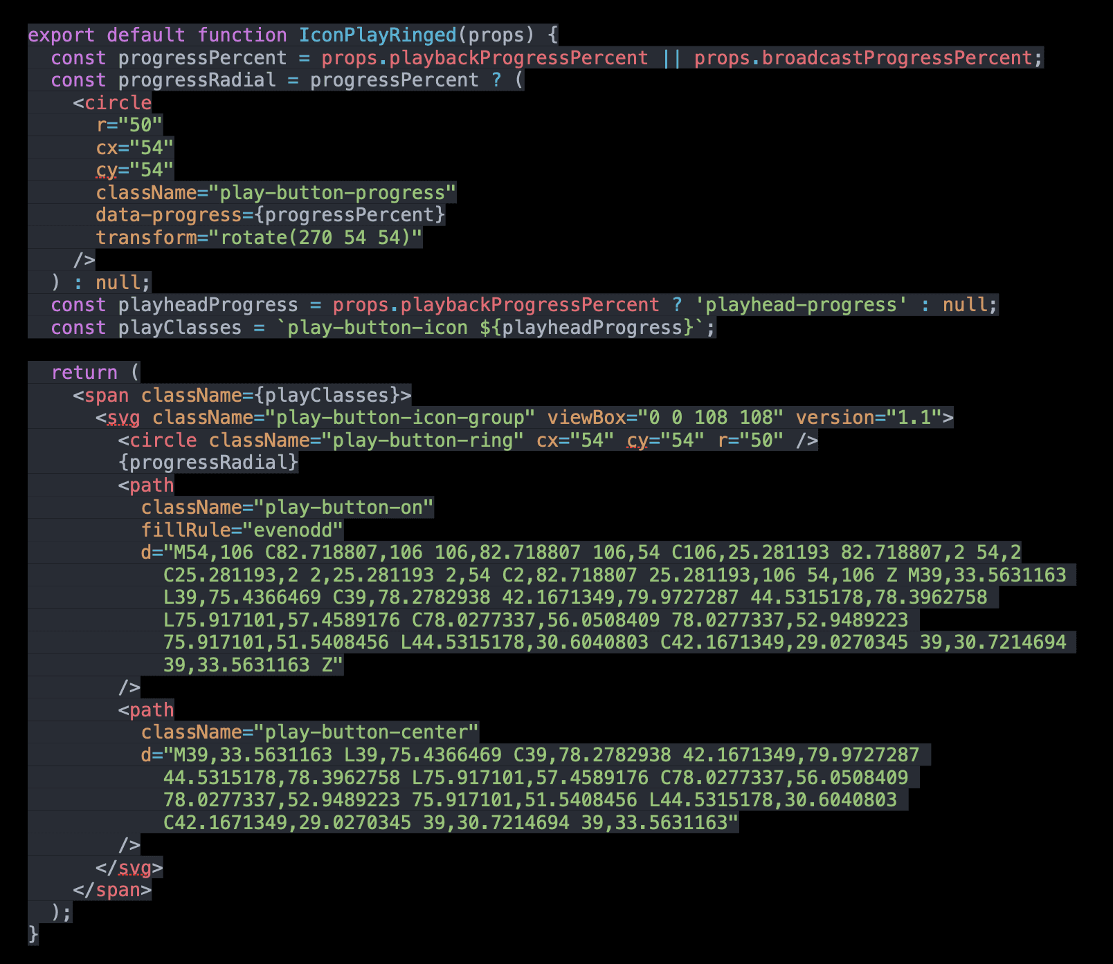 Philo front-end component code — play button design and development
