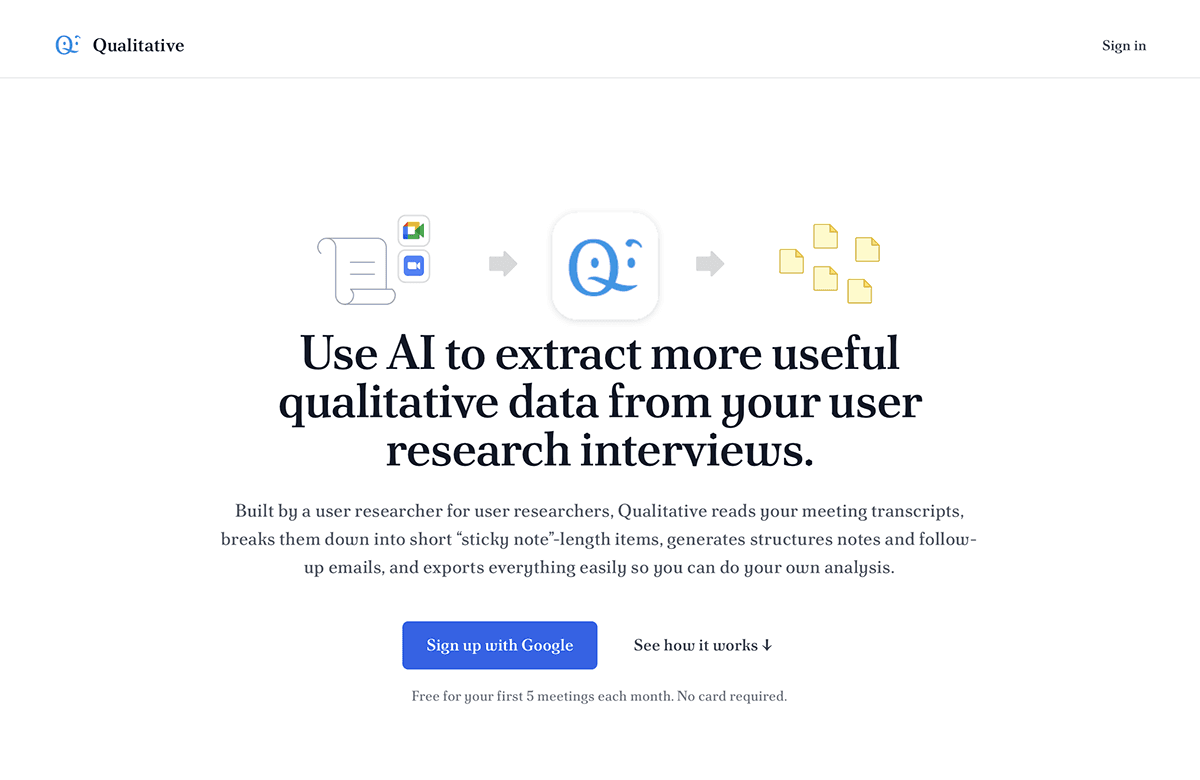 Qualitative — landing page hero showing the product positioning
