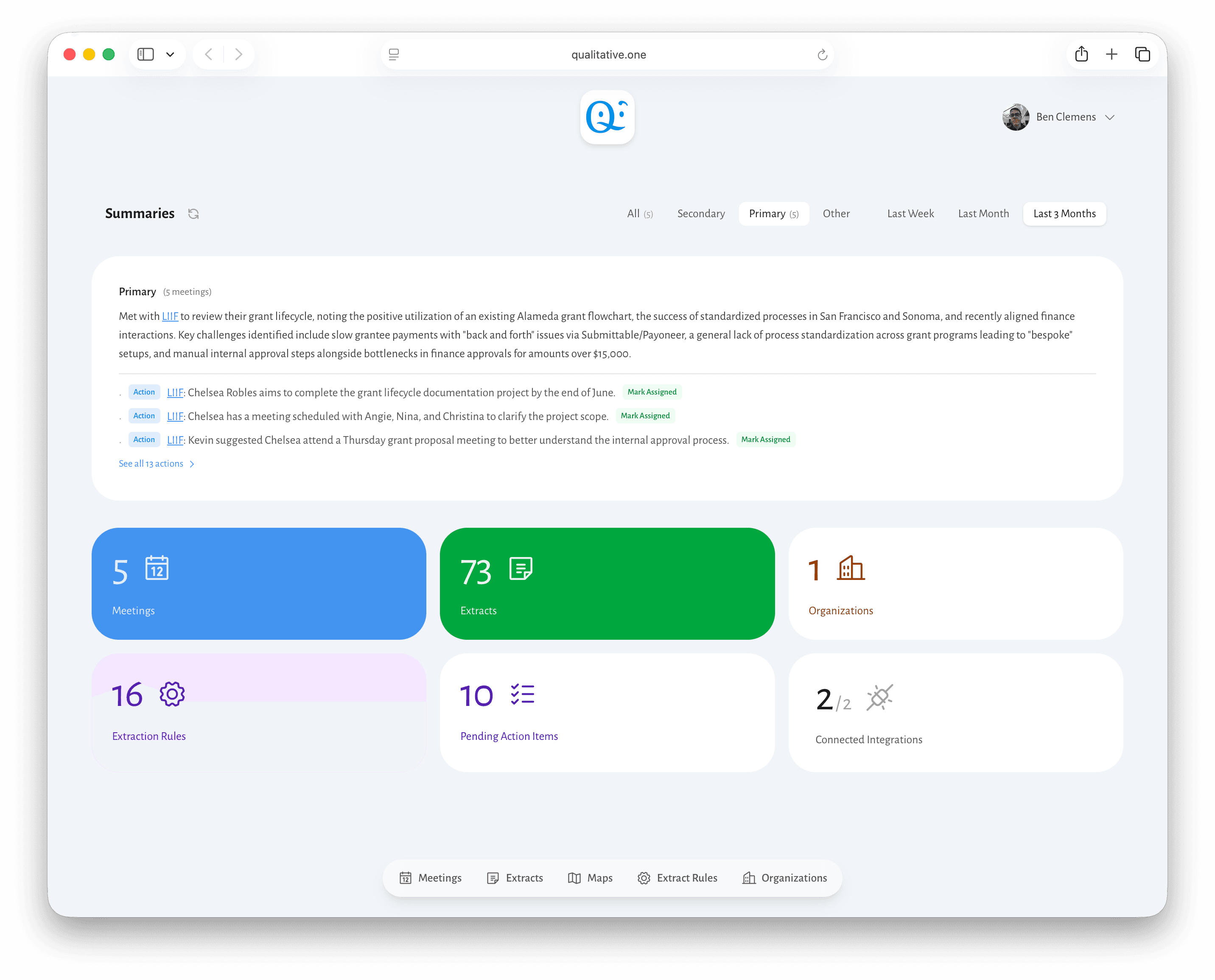 Qualitative — landing page hero showing the product positioning